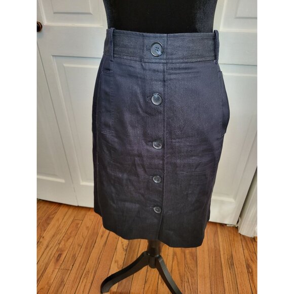 Ann Taylor Dresses & Skirts - Ann Taylor Navy Faux Button Up Mini Skirt 12P Preppy Tailored Minimal Old Money